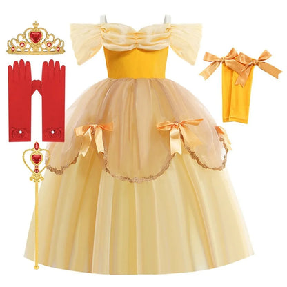 2025 Belle Costume for Girl Carnival Party Princess Dress Children Deluxe Beauty Ball Gown Kids Anna Belle Cosplay Elegant Dress