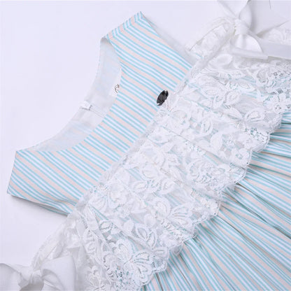 Pettigirl Vestido Casual Infantil Meninas Festa Casamentos Madrinha Princesa Listrado Azul Verão Roupas Infantis 2 a 12 anos