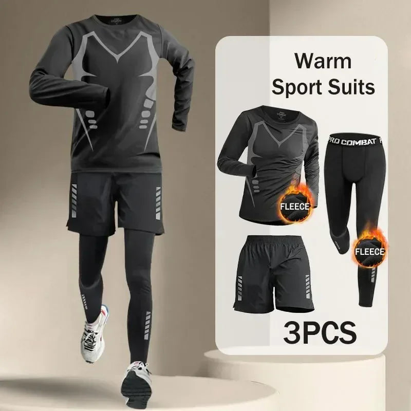 Winter Men's Outdoor Running Sets 2-5 PCS Fitness Morning Jogging Sports Quick-Dry Windproof Cycling Training Joggers Tracksuit