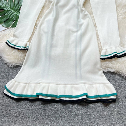 Fashion Women Knitted Mini Dress Ins Hot Sexy Package Hips Ruffled Party Dress Streetwear Lady Outfits Vestidos