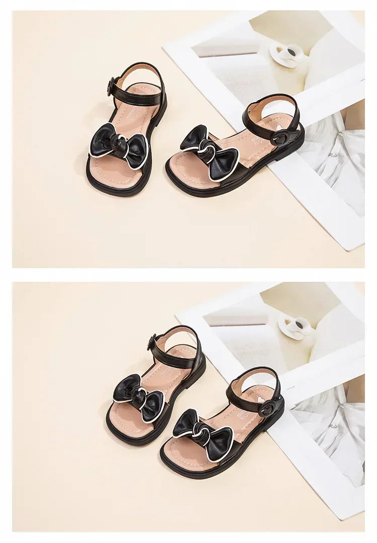 New Children's Sandals Summer Bowknot Girls Princess Causal Shoes Fashion Kids Soft Bottom Beach Flat Sandals Open-toe Versatile
