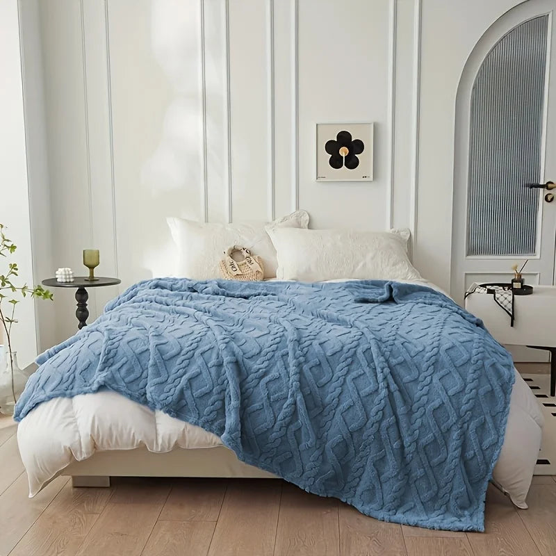 Luxury Plush Fleece Blanket, Ultra Soft Warm Light Beige Throw for Bed & Couch, Cozy French Style Bedding, Machine Washable