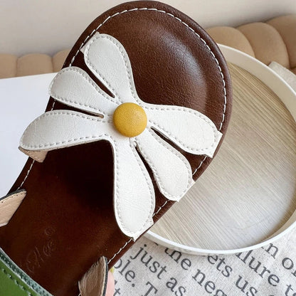 New Summer Children‘s Flat Sandals Floral Decor Girls Princess Shoes School Non-slip Soft Kids Dress Sandals for Beach Outdoor