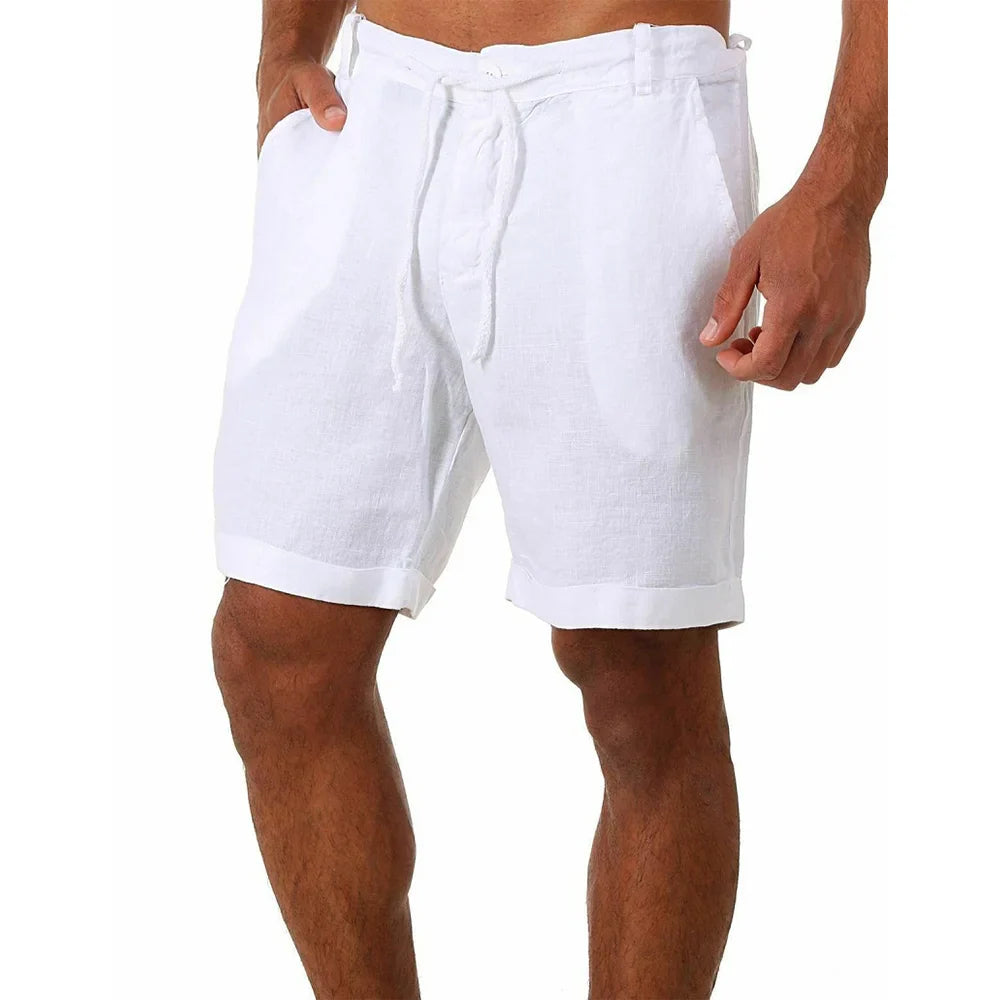 KB New Men's Cotton Linen shorts Pants Male Summer Breathable Solid Color Linen Trousers Fitness Streetwear S-4XL