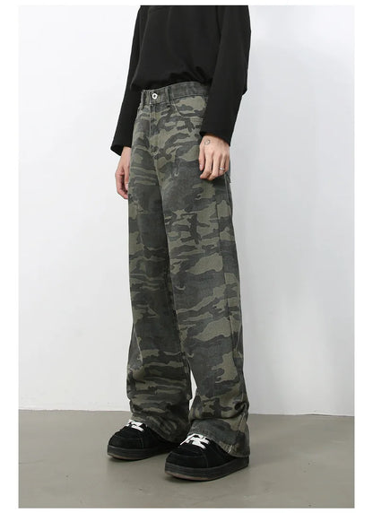 Tide Camouflage Jeans Men's Ins Loose Straight Wide Leg Casual Denim Pants Loose Male Trousers 12C2036