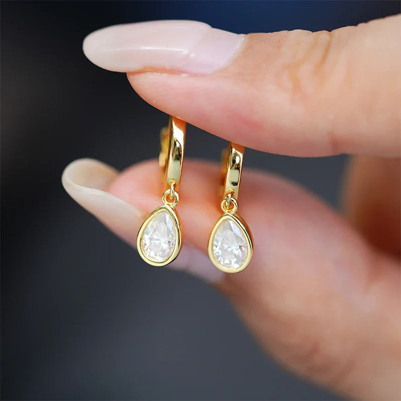 0.5ct Water Drop Moissanite Drops Earrings for Women Luxury Pear Cut Jewelry Silver 925 With Gold Plated Ladies' Earrings