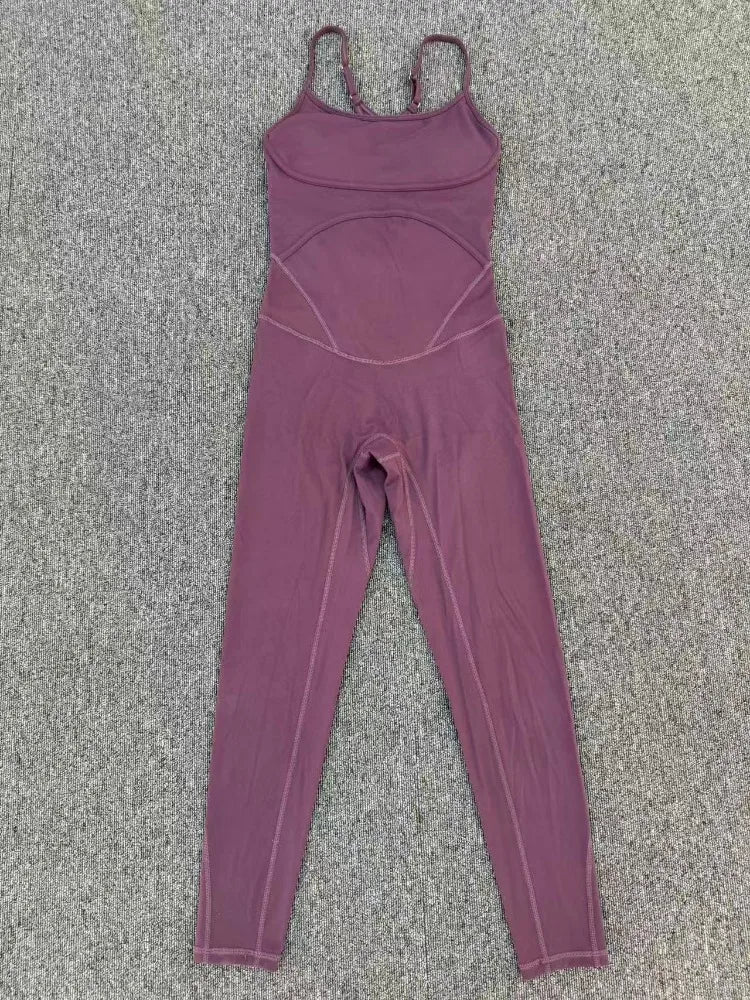 Women Sports Fitness Jumpsuit Cross Open Back Adjustable Shoulder Strap Hip Lift Tight Slim Fit Yoga Set Gym Running Sports Kit