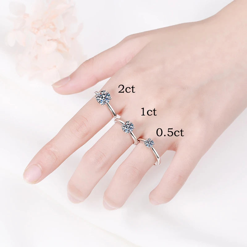 White Gold 2ct 100% Moissanite Engagement Ring for Women S925 Sterling Silver Lab Diamond Promise Wedding Band Jewelry