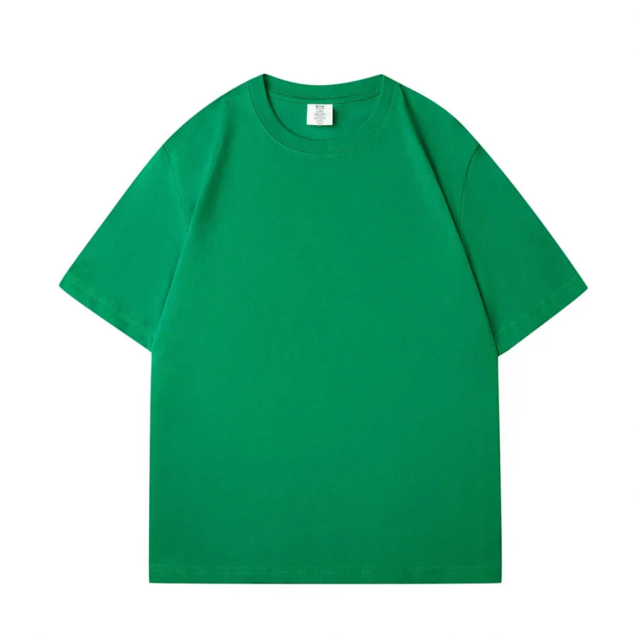 WAVLATII Nova Camiseta Feminina de Algodão Lisa Verde Escuro Oversized Casual Macia Unissex Manga Curta Verão