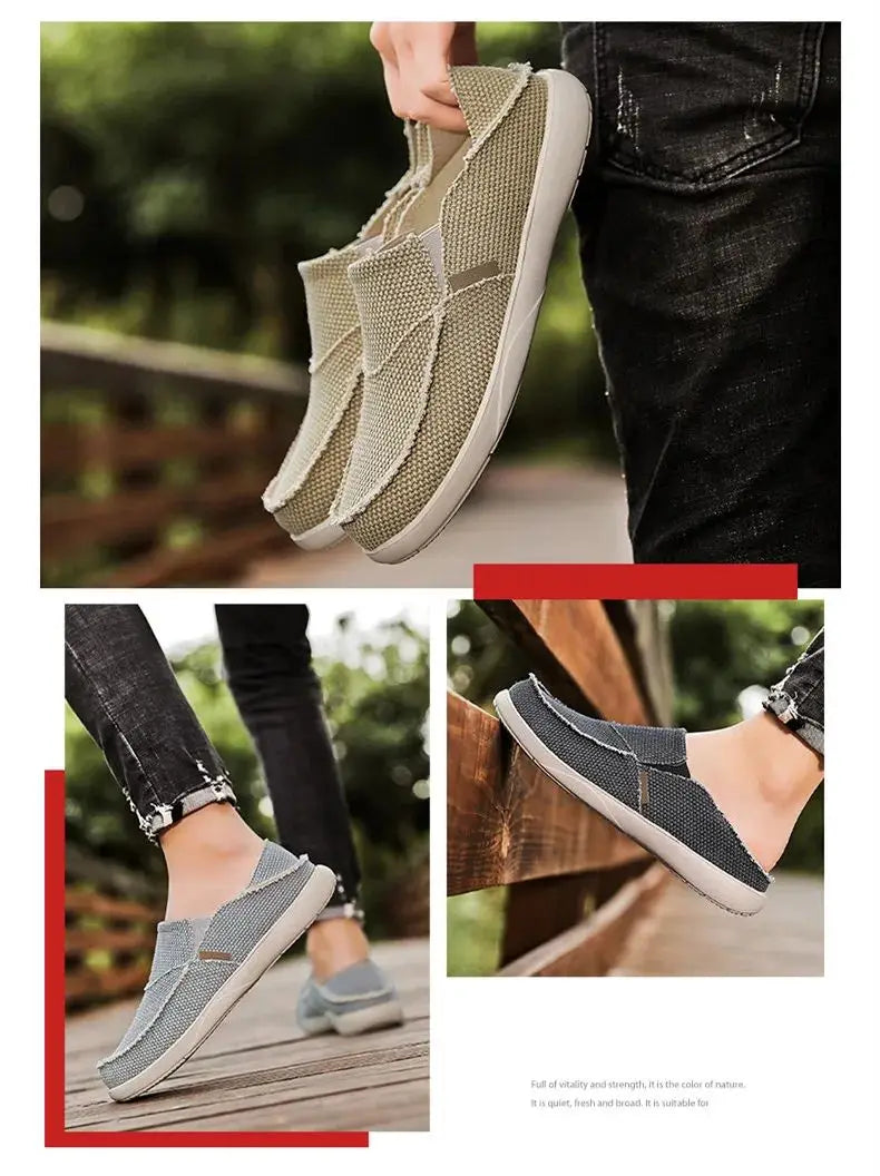 2024 Summer Men Canvas Shoes Espadrilles Breathable Casual Shoes Men Loafers Comfortable Ultralight Lazy Boat Shoes Big Size 47