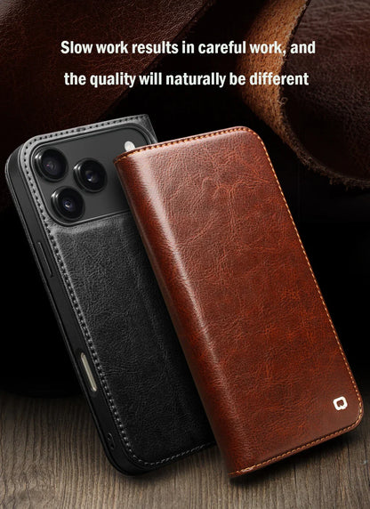 Case for iPhone 17 Pro Max Luxury Ultra Slim Handmade Genuine Leather Wallet Card Slot Flip Cover for iPhone 17 Pro/Air