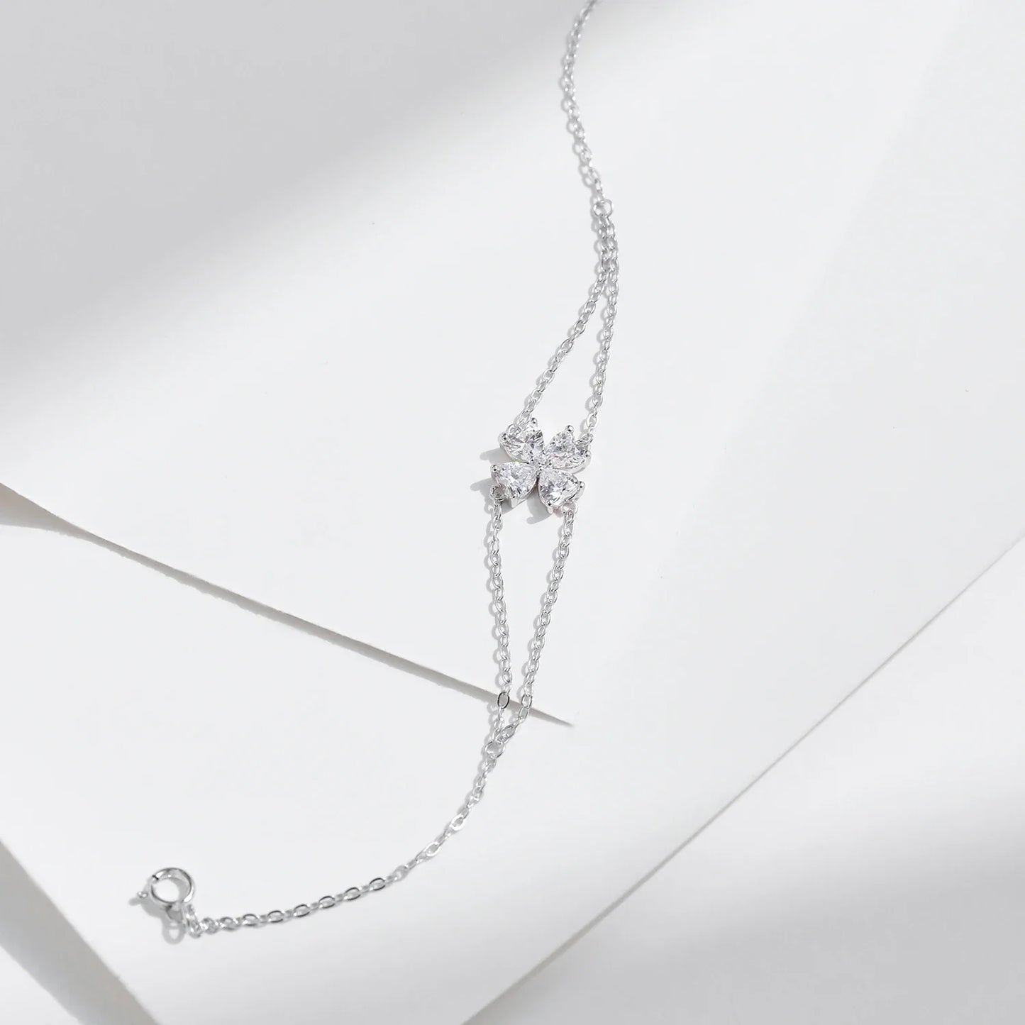 925 Sterling Silver Double Layer Flowers Hearts CZ Romantic Bracelet Luxury Adjustable Chain Link for Women Jewelry