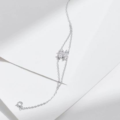 925 Sterling Silver Double Layer Flowers Hearts CZ Romantic Bracelet Luxury Adjustable Chain Link for Women Jewelry