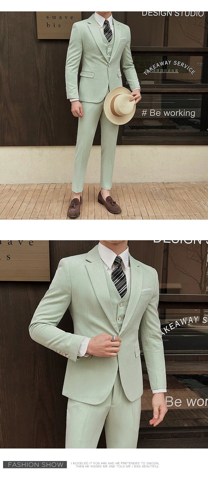 ( Jacket + Vest + Pants ) High-end Men's Slim Business Casual Suit Groom Wedding Dress Party Suit Blazers Waist Coat Trousers