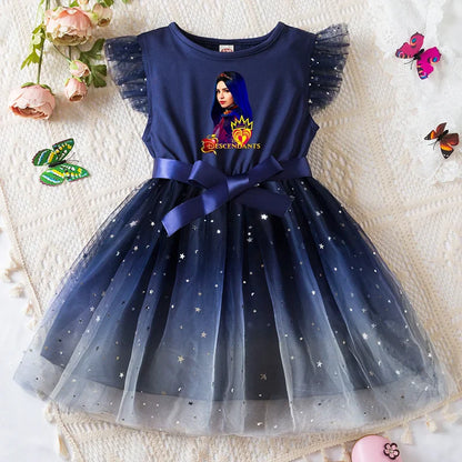 Girls Sequin Tutu Dress with Bow Flutter Sleeves Summer Princess Party Outfit for Toddler Kids 2-6 Years