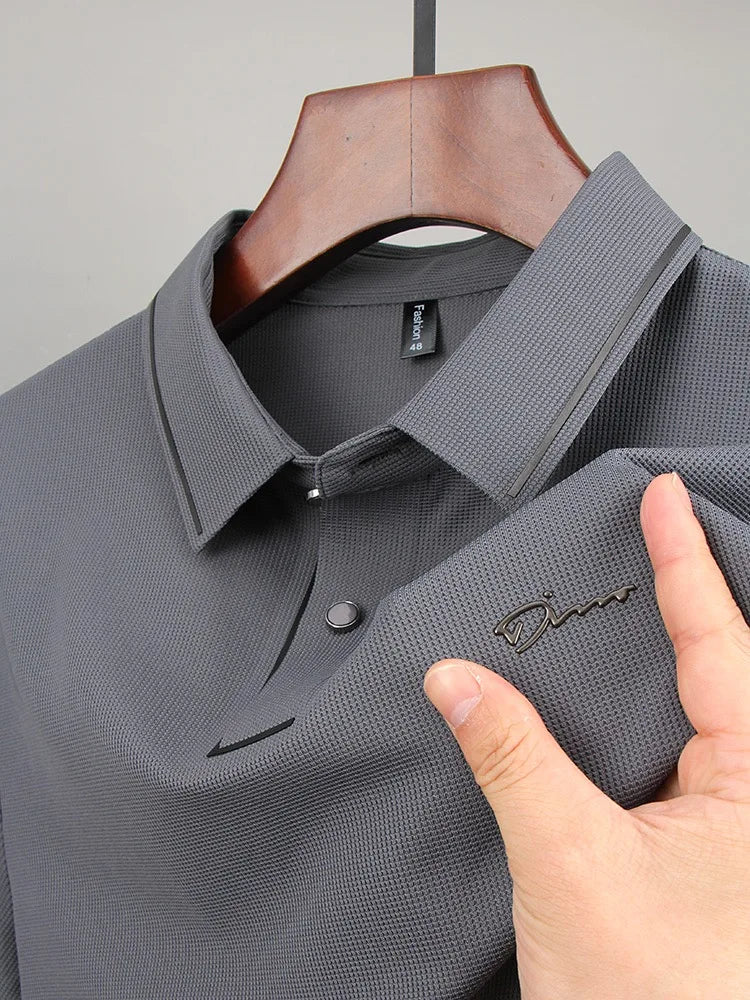 Luxury summer new ice silk breathable polo shirt men's short sleeve high-end exquisite letter embroidery casual lapel T-shirt
