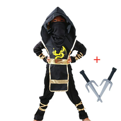 Authentic Kids Ninja Costume Set for Role Play and Cosplay, Ninja Clothes with Hood, Mask, Gloves and Throwing Stars