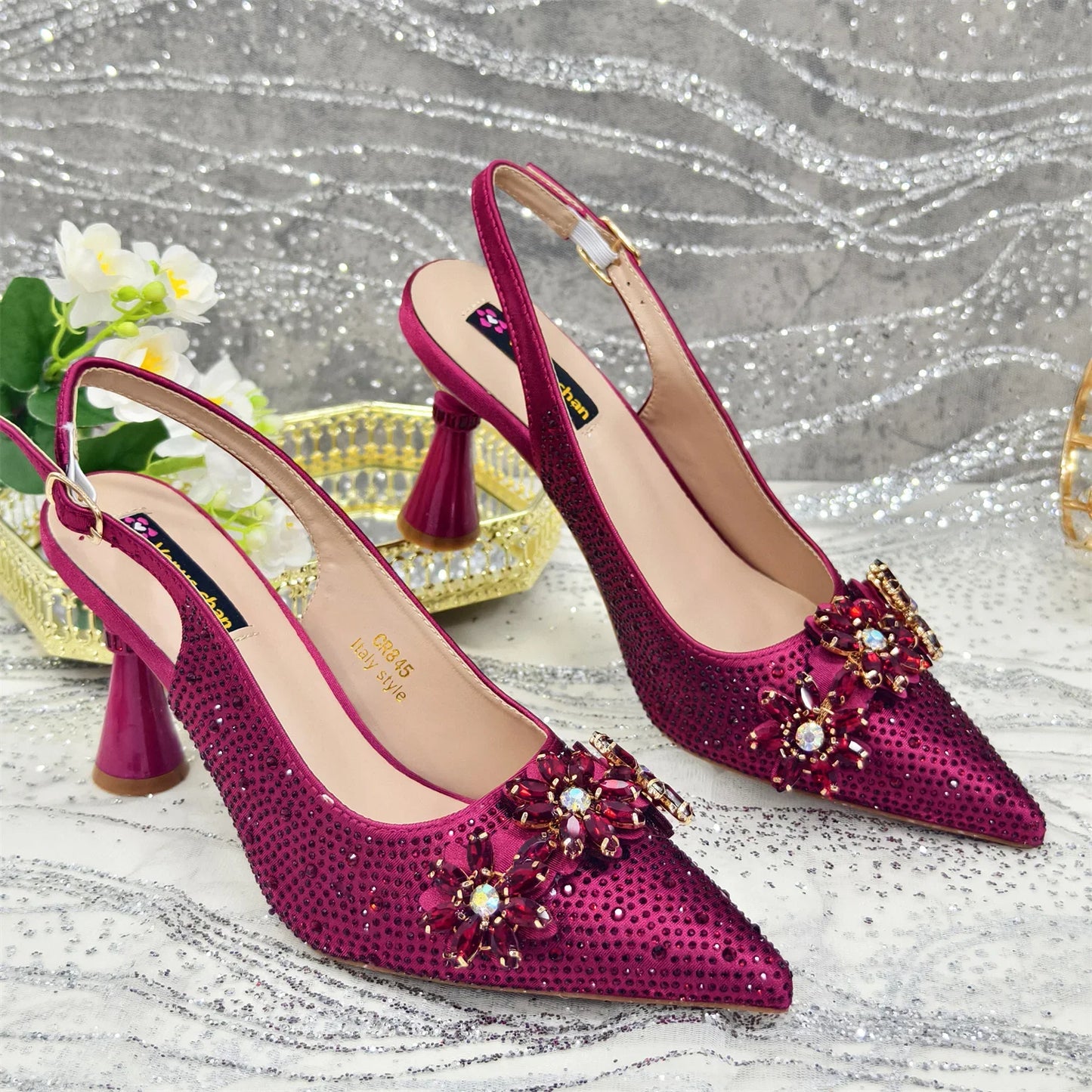 Pointed Toe High Heels Shoes and Bags Set With Rhinestone for Women Wedding Party Elegant Luxury Fashion in Sky Blue