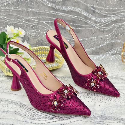 Pointed Toe High Heels Shoes and Bags Set With Rhinestone for Women Wedding Party Elegant Luxury Fashion in Sky Blue