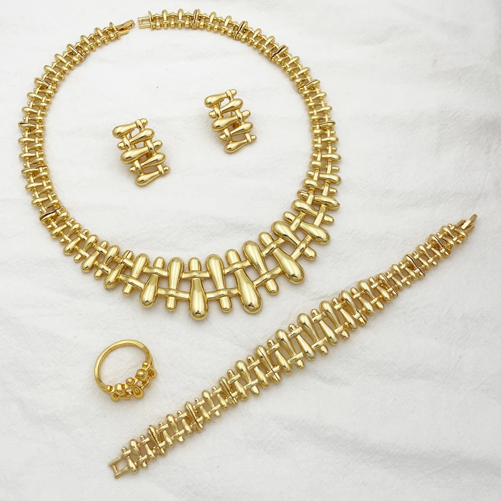 Women Necklace Earrings Bracelet Ring Jewelry Set Luxury Design Dubai 18K Gold Plated Wedding Party Jewellwey Gift