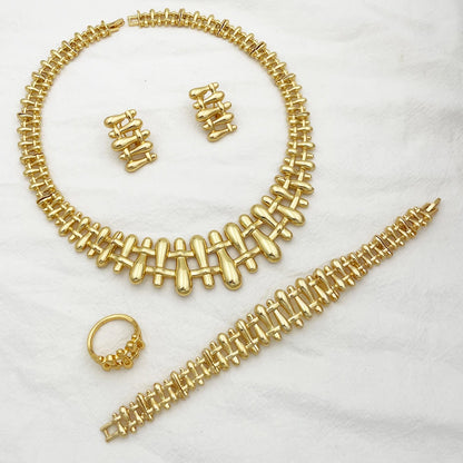 Women Necklace Earrings Bracelet Ring Jewelry Set Luxury Design Dubai 18K Gold Plated Wedding Party Jewellwey Gift