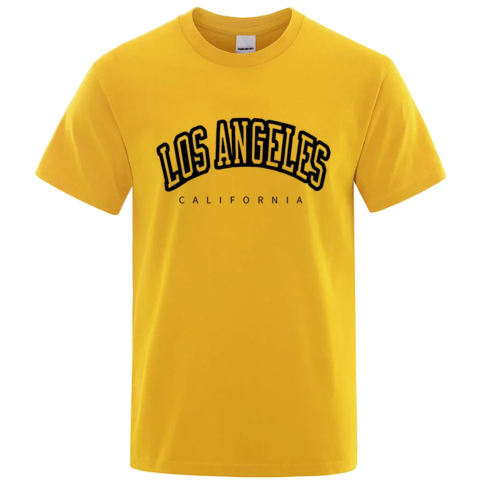 Los Angeles, California Usa City Letter Mens T-Shirts Loose T-Shirts Cotton Breathable T-Shirt Oversized Tops Quality Brand Tops