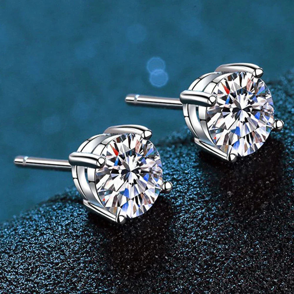 Classic Sterling Silver 925 Gold Silver Four Claw Stud Earrings for Women Weddings Birthdays Moissanite Jewelry Luxury Gift