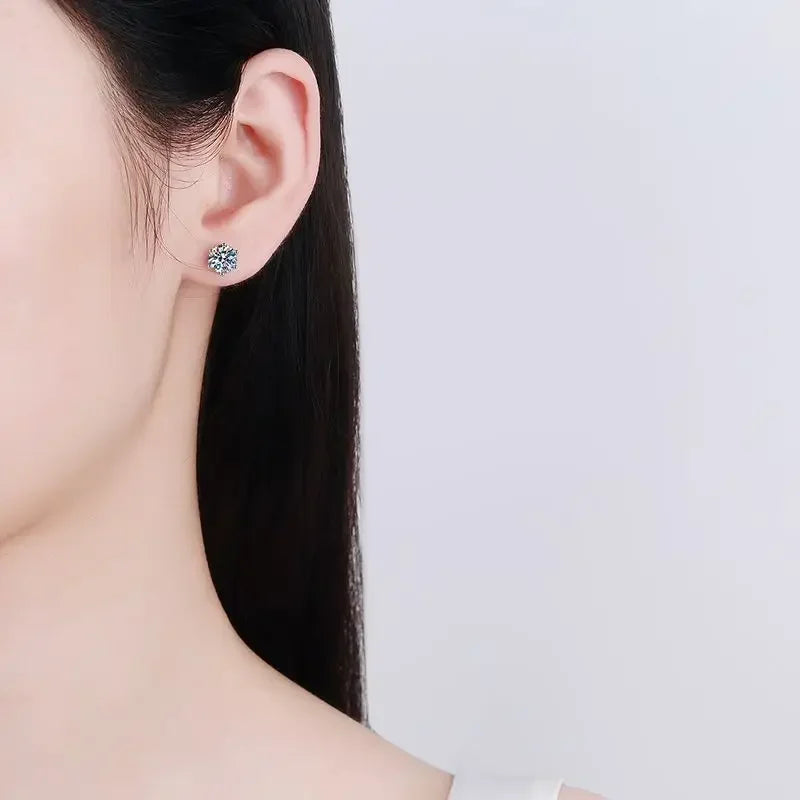 8mm D Color 2.0 Carat 100% Moissanite Stud Earrings for Women Screw Thread Ear Studs 925 Silver Jewelry Pass Diamond Test