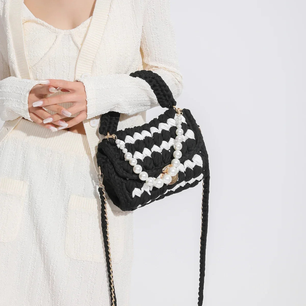 Women Handbag Woven Bag Knitted Shoulder Bag Chunky Knit Bag Crochet Top Handle Bag Lady Shopper Gifts