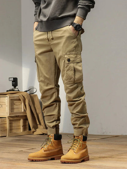 2025 New Multi-Pockets Spring Summer Cargo Pants Men Streetwear Zipper Leg Skinny Work Joggers Cotton Casual Tactical Trousers