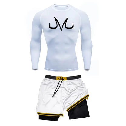 Men's Running Tracksuit Anime Print Training Fitness Sportswear Set Compression Leggings Sport Gym Performance Shorts Rash Guard