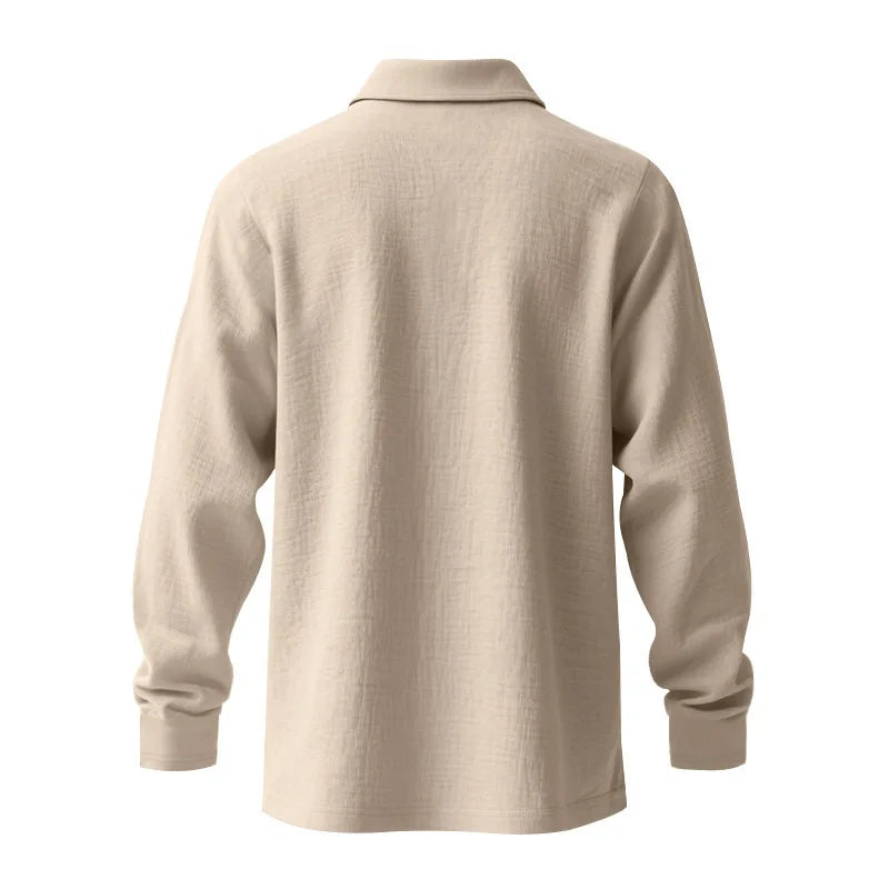 Linen shirt stand-up collar button-down men's loose casual breathable V-neck long-sleeved polo shirt