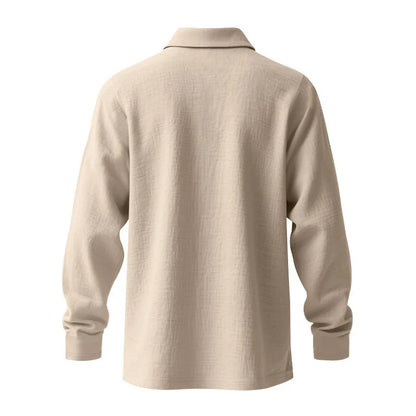 Linen shirt stand-up collar button-down men's loose casual breathable V-neck long-sleeved polo shirt