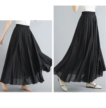 Fashion Cotton Linen Clothes Women Skirts Maxi Y2k Elegant Beach Saia Ropa Mujer Casual Vestido Boho Long Skirt Faldas Harajuku