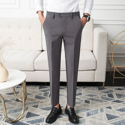 Thickened Fleece Men's Casual Straight Leg Pants Autumn Winter Elastic Slim Fit Korean Style Fashionable Nine Point Long Trou...