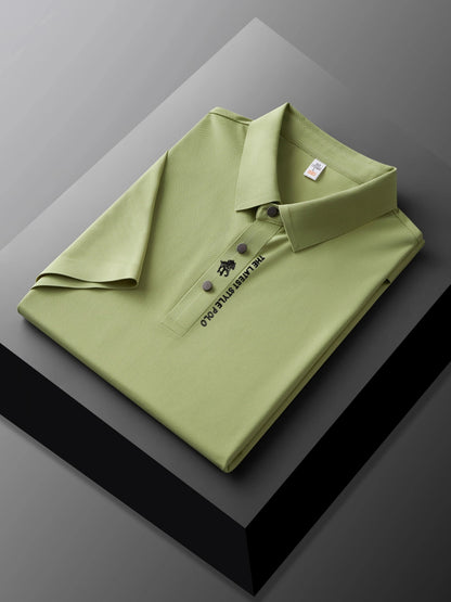 High quality silk breathable short sleeve POLO shirt men's lapel top 2024 summer new light luxury brand printed casual T-shirt