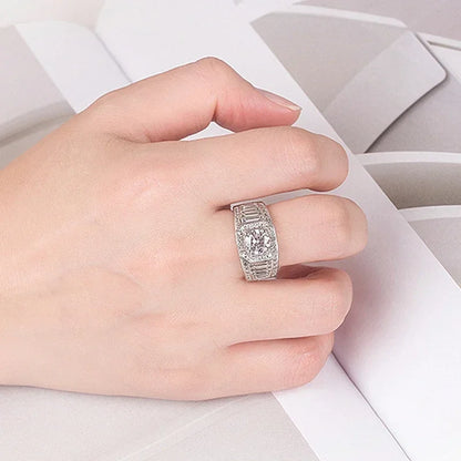 Moissanite Ring For Men Sterling Silver Platinum Plated Ring Lab Diamond Men's Rings Man Wedding Band Fine Jewelry