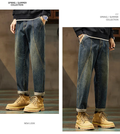 Trendy Loose Straight Casual Jeans Long Pants American Style Spring Autumn Loose Straight Cone Shape Jeans for Casual Wear