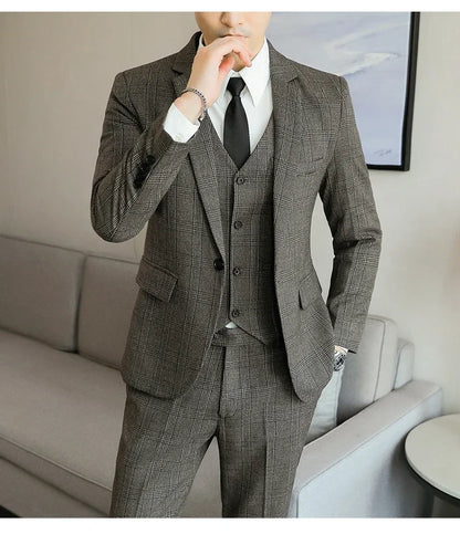 Hemp (blazer+Vest+Pants) Fashion Business Leisure Hosts Slim-fit Cotton Hemp Gentleman Wedding Work Wedding Suits for Men M-5XL
