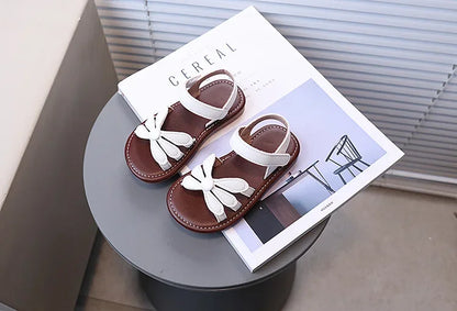 Girls Sandals Hook&loop Kids Beach Shoes Soild Color Versatile 2025 Summer Girls Princess Shoes Retro Sweet Flowers Korean Style