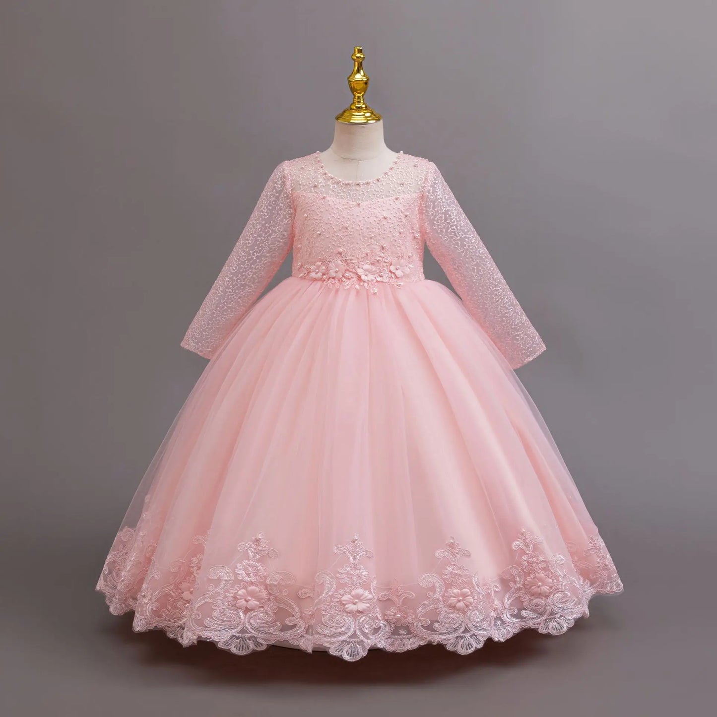 New Flower Girl Wedding White Lace Dress Elegant Girl Beauty Pageant Princess Long Dress 4-12-year-old Summer Children's Clothin