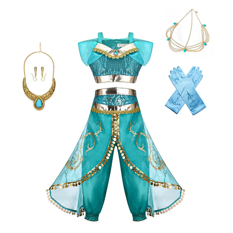 Jasmine Princess Dress for Kids Girls Cosplay Aladdin Magic Lamp Costume Halloween Kids Birthday Carnival Ball Vestidos Outfits