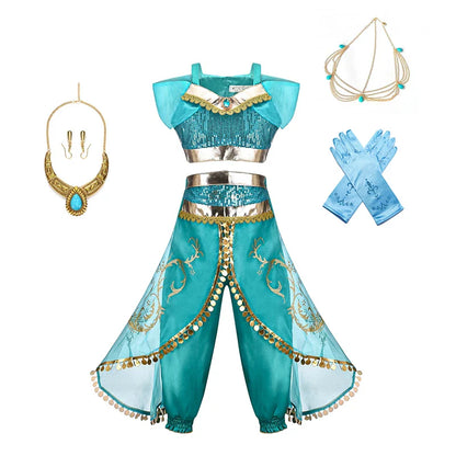 Jasmine Princess Dress for Kids Girls Cosplay Aladdin Magic Lamp Costume Halloween Kids Birthday Carnival Ball Vestidos Outfits
