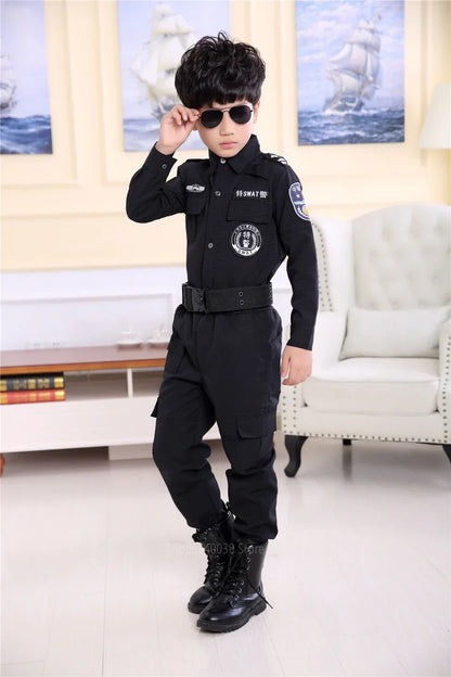 Swat Children Halloween Police Officer Cosplay Costumes Kids Carnival Police Uniform 110-160Cm Boys Army Police Officers Soldier