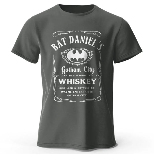 Gotham City Whiskey Printed 100% Cotton T-Shirt, Soft & Breathable Round Neck Short Sleeve Tee, Unisex Dark & Urban Style