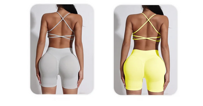 Peach Hip Lifting Suit Back Cross Sports Bra Shockproof Bra Quick Drying Shorts Set Gym Fitness Running Yoga Suit