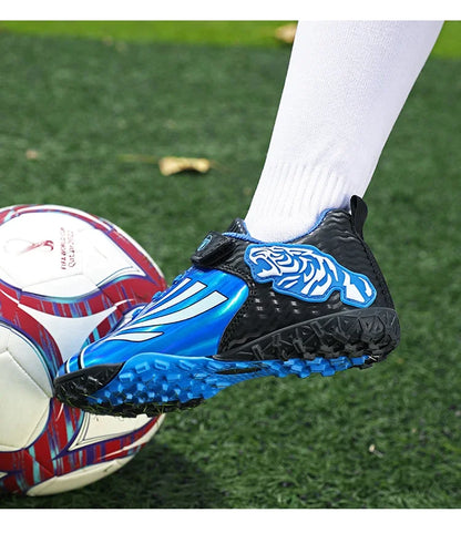 Fashion Gold Children's Football Shoes Outdoor Non-slip Turf Soccer Shoes Kids HOOK&LOOP Low-cut Sports Sneakers Child Trainers