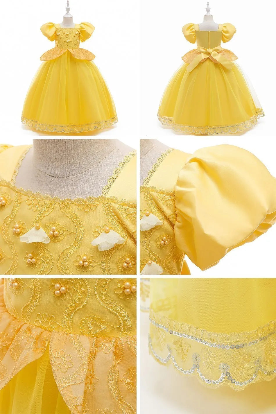 Girl Princess Dress Beauty And Beast Cosplay Costume Belle Praty Yellow Luxury Wedding Ball Gown Kid Carvinal Fancy Clothes