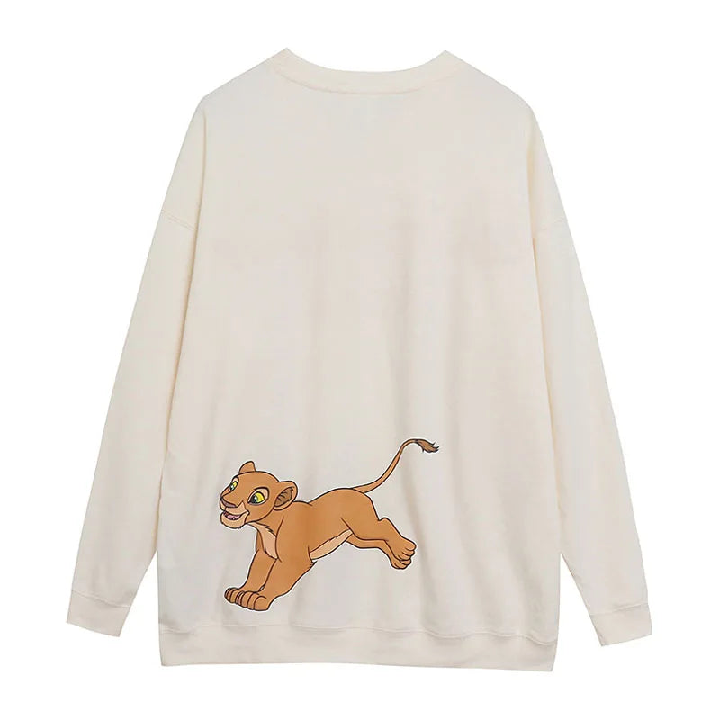 Embroidery Sweatshirt The Lion King Simba Nala Cartoon Jumper O Neck Long Sleeve Women Casual Pullover Top