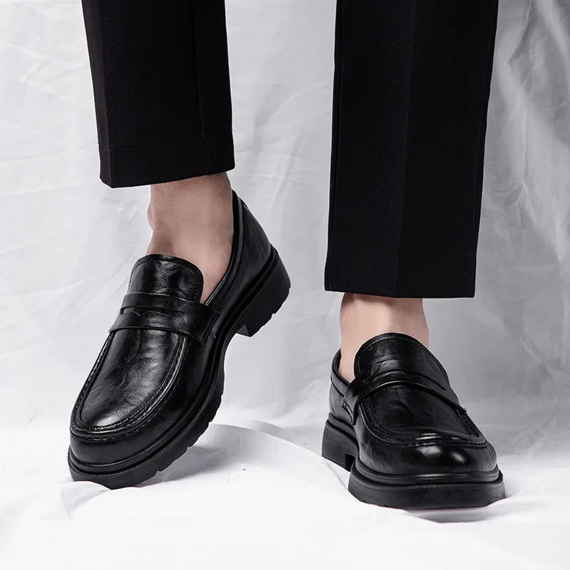 Men's Genuine Leather Casual Trendy Business Shoes Large Size 46 Code Debout Illetre Rubber Sole Added Height Fashionable Shoes